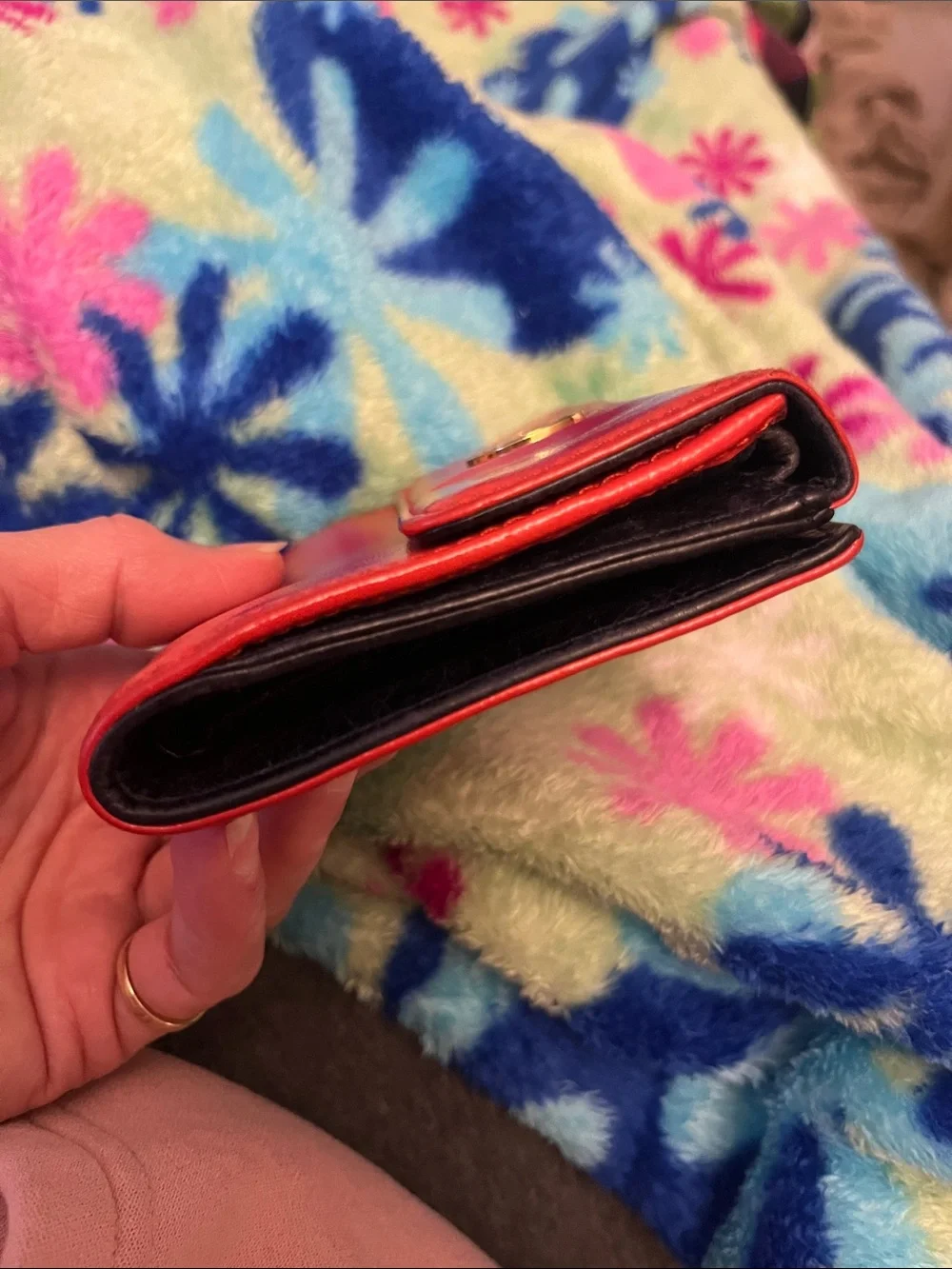 Tory Burch Bright Red Saffiano Logo Compact Wallet